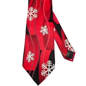 Mens Tie Holidays Red Black White Christmas Snowflake Silk 60" Classic 3.75"